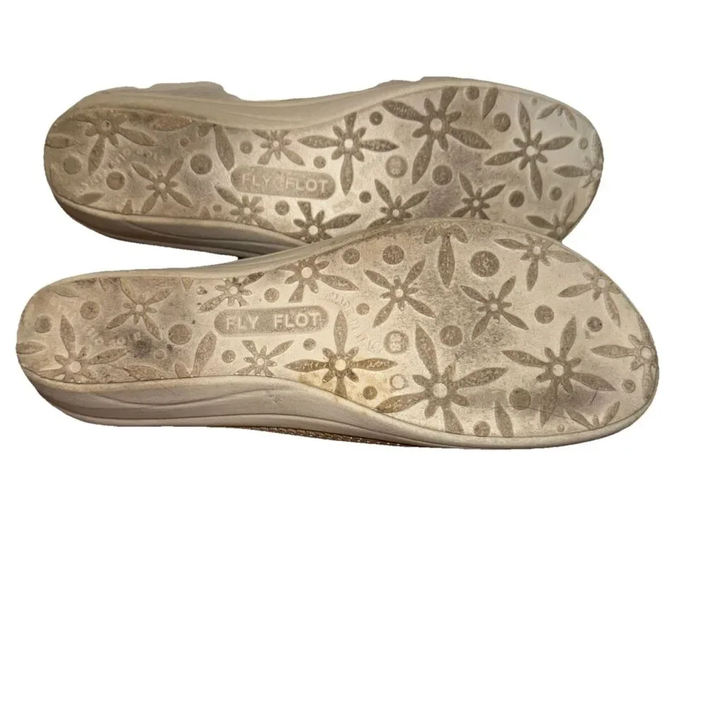 Fly Flot Sandals Womens 7.5 Tan Wedge Slides Slip On Casual Comfort Shoes 38